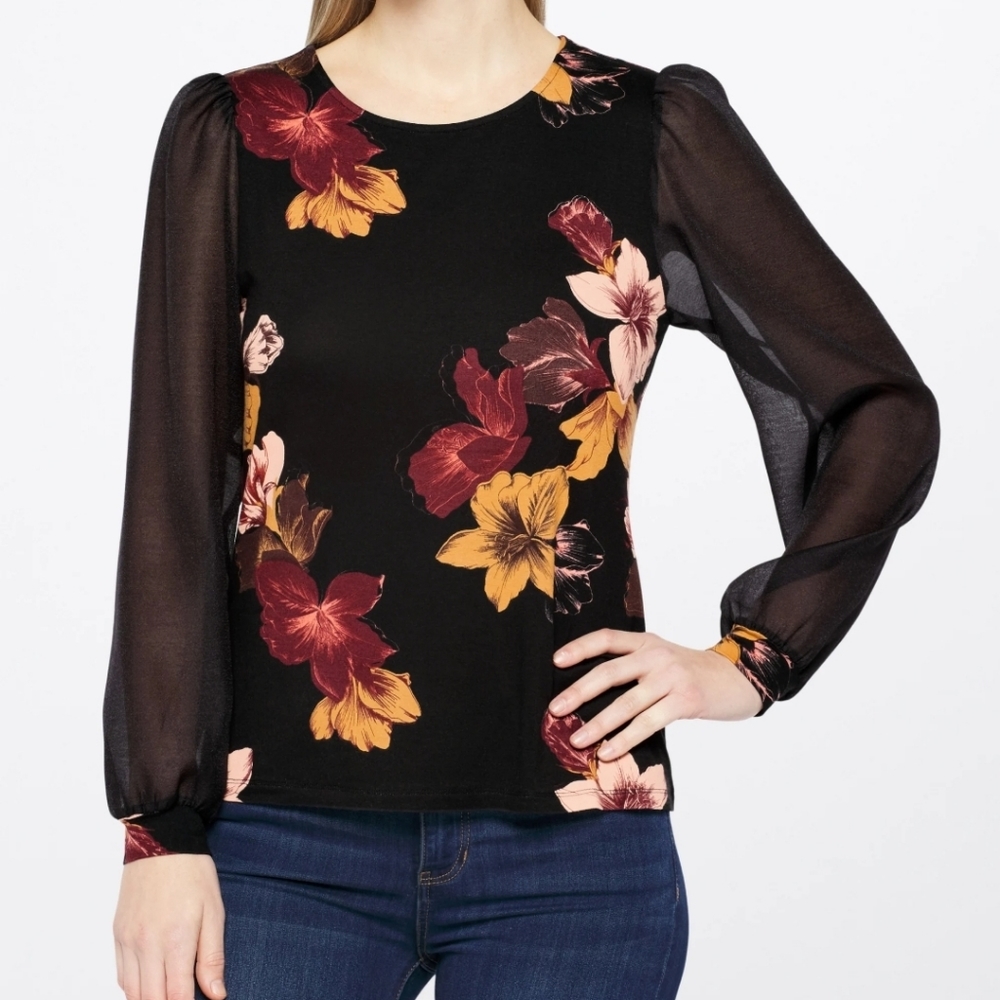 Les Serein Tara Woven Sleeve Knit Top sz M